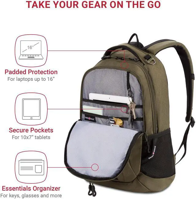 Alt view image 2 of 5 - SwissGear Cecil 5505 Laptop Backpack, Olive, 18-Inch