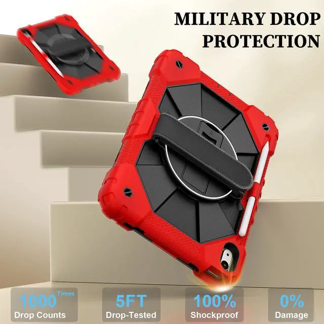 Alt view image 4 of 5 - Nitupai Case for iPad 10th Generation 10.9 Inch 2022 / iPad A16 Case 11 Inch 2025 with Screen Protector 10th Gen Cover for Kids Pencil Holder 360° Rotating Stand Shoulder Strap, Red Black