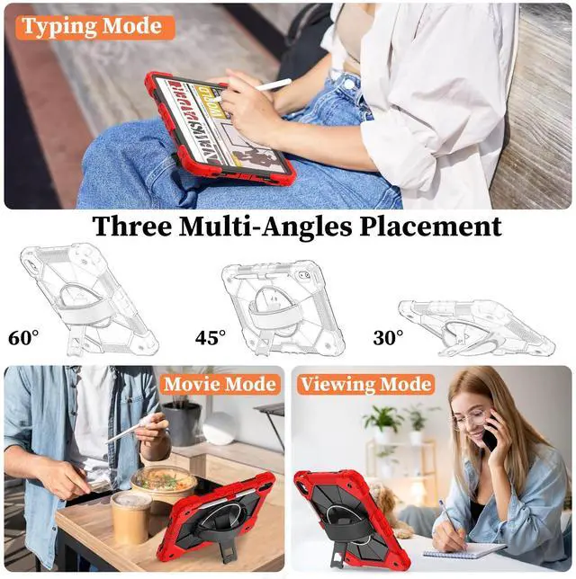 Alt view image 2 of 5 - Nitupai Case for iPad 10th Generation 10.9 Inch 2022 / iPad A16 Case 11 Inch 2025 with Screen Protector 10th Gen Cover for Kids Pencil Holder 360° Rotating Stand Shoulder Strap, Red Black