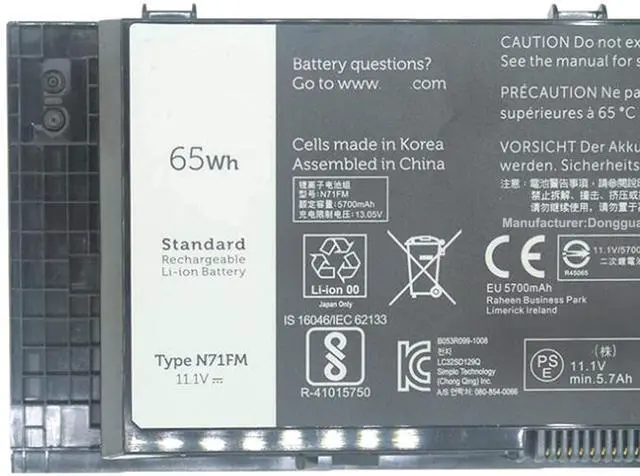 Alt view image 2 of 4 - Hubei FV993 PG6RC R7PND T3NT1 N71FM Laptop Battery Replacement for Dell Precision M4600 M4700 M6600 M6700 M4800 M6800 Series(11.1V 65Wh)