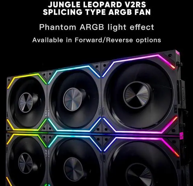 Alt view image 2 of 5 - Jungle Leopard PC Fan JM-V2 RS 120 Infinity Mirror Module Daisy-Chain ARGB Fan 120mm Triple Pack Suitable for Computer Case & 360mm AIO Cooler (Black)