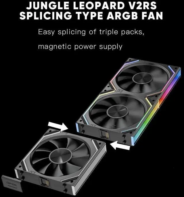 Alt view image 5 of 5 - Jungle Leopard PC Fan JM-V2 RS 120 Infinity Mirror Module Daisy-Chain ARGB Fan 120mm Triple Pack Suitable for Computer Case & 360mm AIO Cooler (Black)
