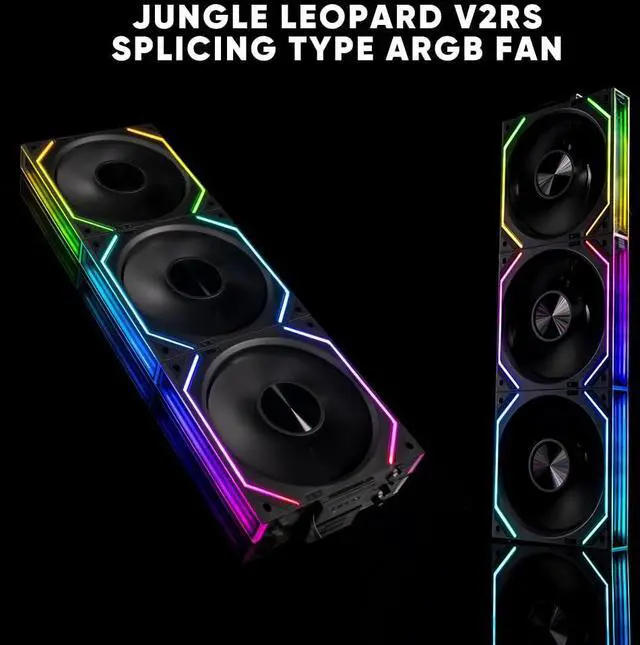 Alt view image 4 of 5 - Jungle Leopard PC Fan JM-V2 RS 120 Infinity Mirror Module Daisy-Chain ARGB Fan 120mm Triple Pack Suitable for Computer Case & 360mm AIO Cooler (Black)