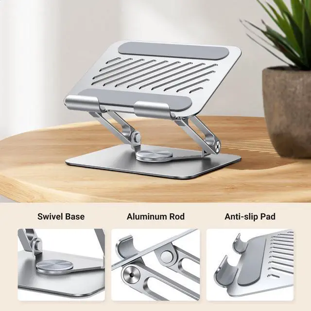 Alt view image 2 of 5 - UGREEN Tablet Stand Holder for Desk with 360° Rotating Base Aluminum Dual Rod Support Adjustable Home Office Accessories Compatible for iPad Pro 13 12 11 Air Mini 5 4 3 Phone E-Reader Silver