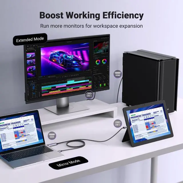 Alt view image 5 of 5 - UGREEN Active HDMI to USB C Adapter Cable with USB Power 4K@60Hz Unidirectional HDMI to Thunderbolt 6.6FT Compatible Switch, PS5, SteamDeck, Laptop to USB-C Portable Monitor, AR/XR Headset