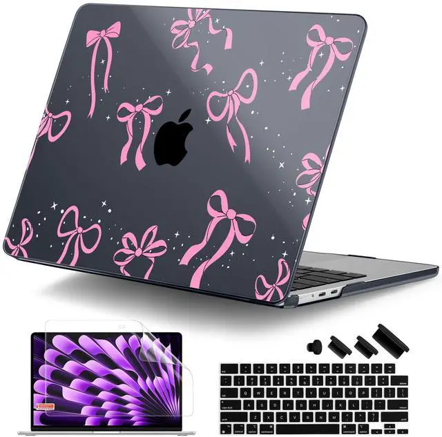 Main image of DONGKE Compatible with M4 MacBook Air 15 inch Case 2025 2024 2023 A3241 A3114 A2941 M3 M2 Liquid Retina Display Touch ID, Plastic Hard Case & Keyboard Skin & Screen Protector - Bows & Stars