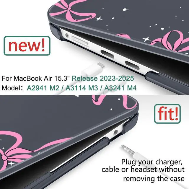 Alt view image 2 of 5 - DONGKE Compatible with M4 MacBook Air 15 inch Case 2025 2024 2023 A3241 A3114 A2941 M3 M2 Liquid Retina Display Touch ID, Plastic Hard Case & Keyboard Skin & Screen Protector - Bows & Stars