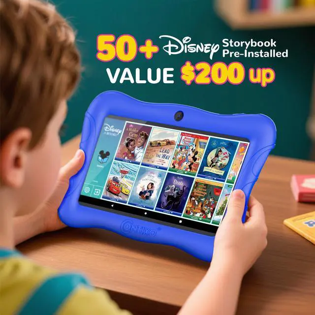 Alt view image 3 of 5 - Contixo 7 Kids Tablet - V9 Android Tablet and Sleeve Bag Bundle with 50+ Disney Storybooks & Stickers (Value $200), 32GB, Dual Cameras, Parental Control, Perfect for Back to School, Dark Blue