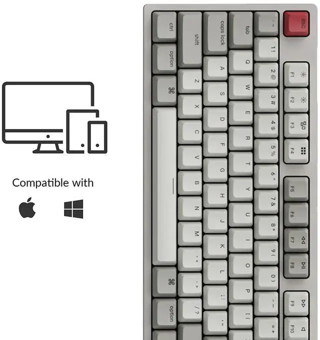 Alt view image 3 of 5 - Keychron C2 104 Keys Full Size Wired Mechanical Keyboard for Mac Windows, Classic Retro Gray/White Color ABS Keycaps Red Switch USB-C Gaming Keyboard for Gamer/Typists/Office/Home