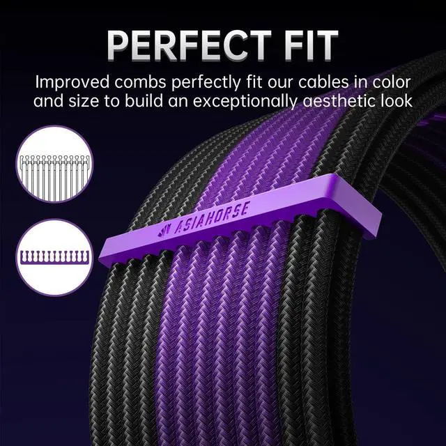 Alt view image 3 of 5 - Asiahorse 16AWG Pro Power Supply Sleeved Cable for Power Supply Extension Cable Wire Kit 1x24-PIN/ 2x8-PORT (4+4) M/B,3x8-PORT (6+2) PCI-E 30cm Length with Combs(Dual EPS Black Purple)