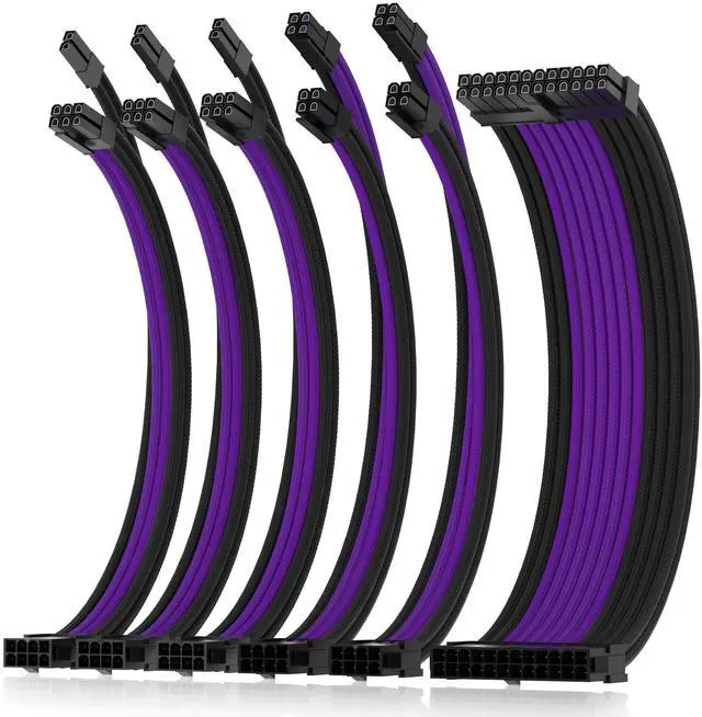 Main image of Asiahorse 16AWG Pro Power Supply Sleeved Cable for Power Supply Extension Cable Wire Kit 1x24-PIN/ 2x8-PORT (4+4) M/B,3x8-PORT (6+2) PCI-E 30cm Length with Combs(Dual EPS Black Purple)