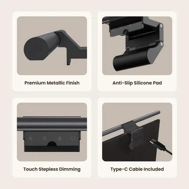 Alt view image 3 of 5 - YEELIGHT Monitor Light Bar, Computer Monitor Lamp, 250LM No Glare Eye-Care LED Screen Bar, Touch Control USB Reading Desk Lamp for Home Office Work, Stepless Dimming Adjustable Color Temperature