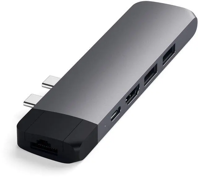 Alt view image 2 of 5 - Satechi Type-C Pro Hub Adapter with Ethernet - 4K HDMI, USB-C PD, Gigabit Ethernet, USB 3.0, Micro SD Card Slot - for M2/ M1 MacBook Pro/Air (Space Gray)