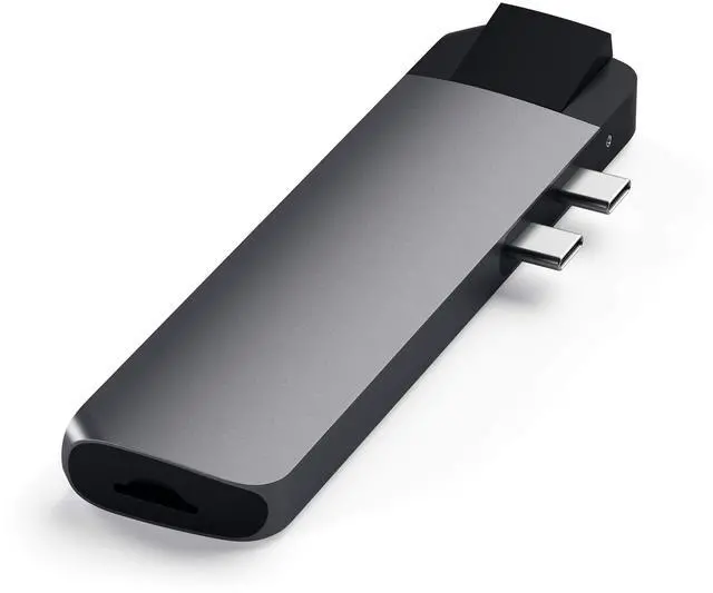 Alt view image 3 of 5 - Satechi Type-C Pro Hub Adapter with Ethernet - 4K HDMI, USB-C PD, Gigabit Ethernet, USB 3.0, Micro SD Card Slot - for M2/ M1 MacBook Pro/Air (Space Gray)