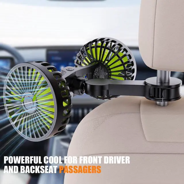 Alt view image 3 of 5 - Hayousui USB Car Cooling Fans for Backseat: Dual Head Car Fan for Kids 3 Speeds 360° Rotatable Vehicle Rear Headrest Fans 5V Powerful Electric Air Circulation Fan for Sedan SUV RV Truck (USB Plug)