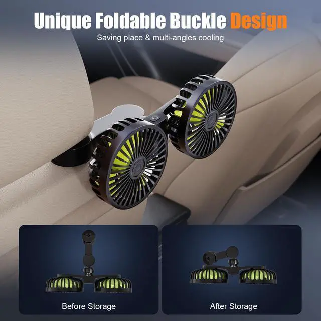 Alt view image 5 of 5 - Hayousui USB Car Cooling Fans for Backseat: Dual Head Car Fan for Kids 3 Speeds 360° Rotatable Vehicle Rear Headrest Fans 5V Powerful Electric Air Circulation Fan for Sedan SUV RV Truck (USB Plug)