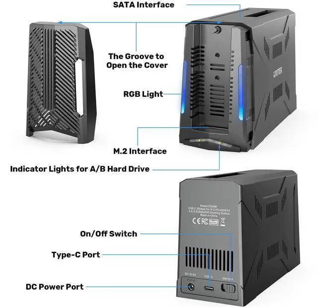 Alt view image 2 of 5 - Unitek M.2 NVMe SSD Docking Station, M.2 NVMe & SATA to USB C Hard Drive Reader Enclosure for SATA 2.5/3.5 SSD HDD and M.2 PCIe/NVMe(M Key, M+B Key) Support Size 2242/2260/2280mm
