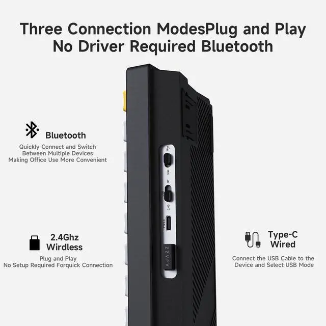 Alt view image 5 of 5 - AJAZZ AK650 65% Layout Hot Swappable Gaming Mechanical Keyboard, 0.85 TFT Color Display|Knob | Wired | Wireless 2.4G (Flying Fish Black Yellow)