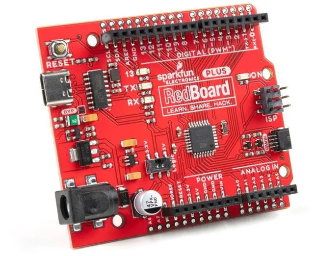 Main image of SparkFun RedBoard Plus - ATmega328P microcontroller with Optiboot (UNO) Bootloader - Qwiic Connect System - USB-C Connector - Additional Features to Our RedBoard Qwiic - Input Voltage 5V-15V