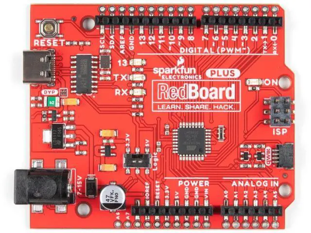 Alt view image 4 of 5 - SparkFun RedBoard Plus - ATmega328P microcontroller with Optiboot (UNO) Bootloader - Qwiic Connect System - USB-C Connector - Additional Features to Our RedBoard Qwiic - Input Voltage 5V-15V