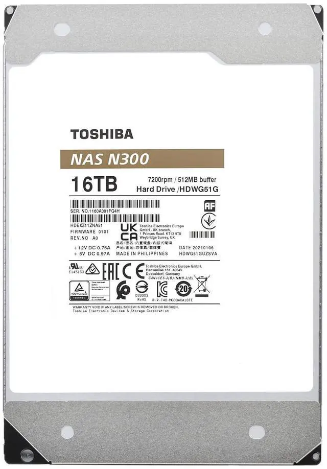Alt view image 5 of 5 - Toshiba N300 16TB NAS 3.5-Inch Internal Hard Drive - CMR SATA 6 GB/s 7200 RPM 512 MB Cache - HDWG51GXZSTA