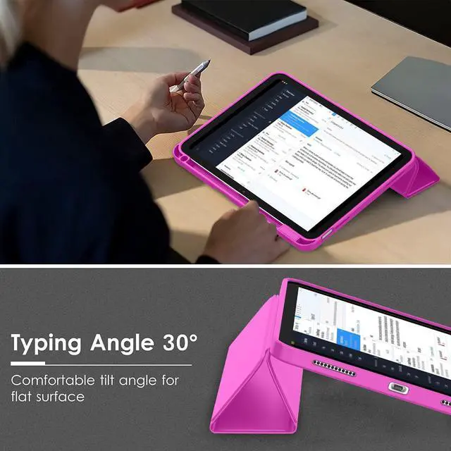 Alt view image 4 of 5 - ZryXal iPad (A16) Case/iPad 10th Generation Case [11-Inch 2025/10.9 Inch 2022] with Pencil Holder, Smart Cover with Soft TPU Back [Support Auto Wake/Sleep] (Deep Pink)