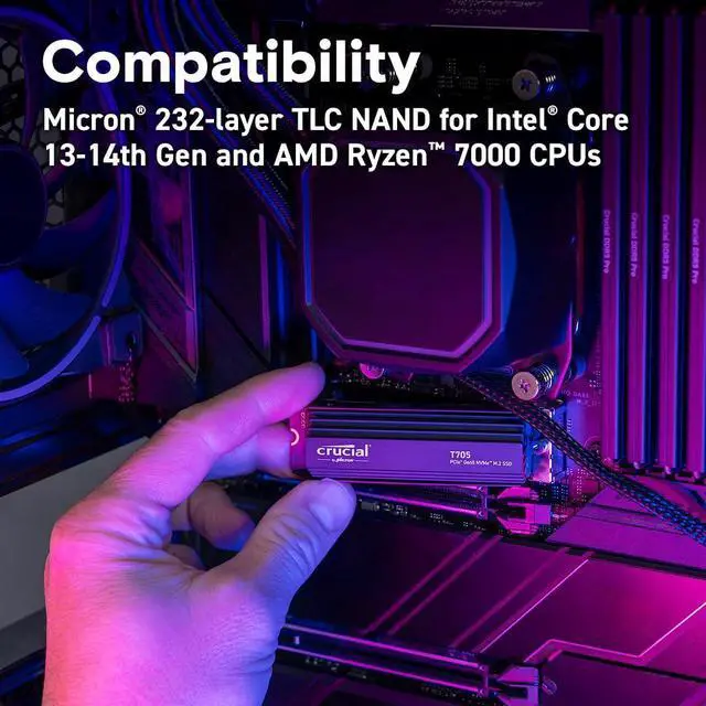 Alt view image 5 of 5 - Crucial T705 4TB PCIe Gen5 NVMe M.2 SSD with Heatsink- Up to 14,100 MB/s - Game Ready - Internal Solid State Drive (PC) - +1mo Adobe CC - CT4000T705SSD5