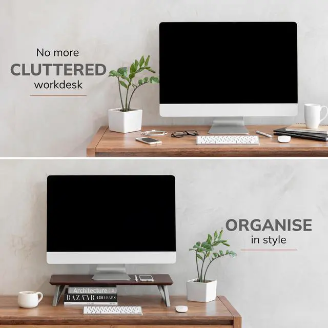 Alt view image 5 of 5 - Anji Mountain Monitor Stand - Desktop Organizer & Laptop Riser, Ergonomic Monitor Riser, Space-Saving Monitor Stand for Desk, Durable Construction, Easy Assembly, Ideal for Home & Office,Walnut