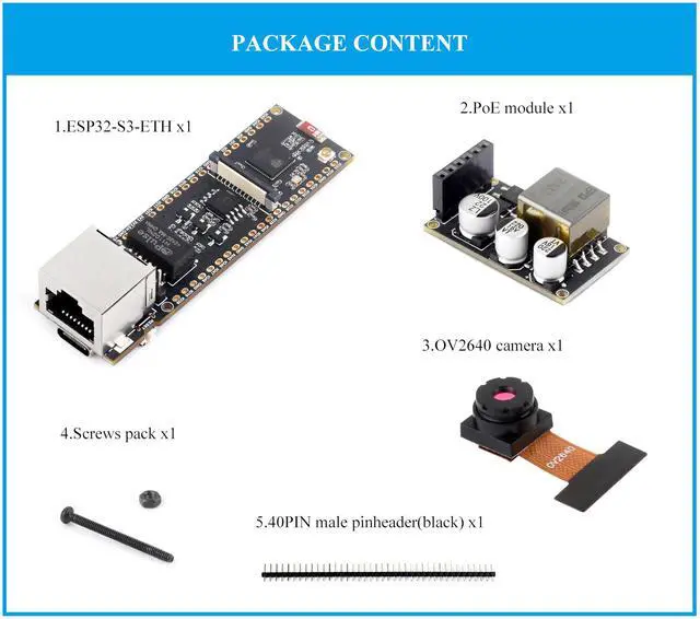 Alt view image 2 of 5 - ESP32-S3 ETH Development Board, 10/100Mbps RJ45 Ethernet Port, 240MHz Dual Core Processor, Onboard Type-C Port & TF Card Slot, WiFi & BLE & Ethernet Communication, with POE Module + OV2640 Camera