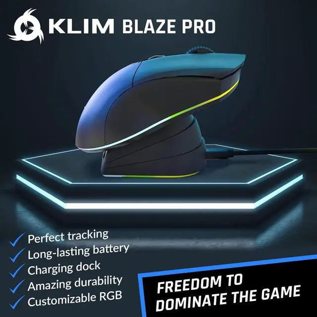 Alt view image 2 of 5 - KLIM Blaze Pro Rechargeable Wireless Gaming Mouse with Charging Dock RGB - New Version - High-Precision Sensor and Long-Lasting Battery - Up to 6000 DPI - Great PC Gaming Mouse Wireless