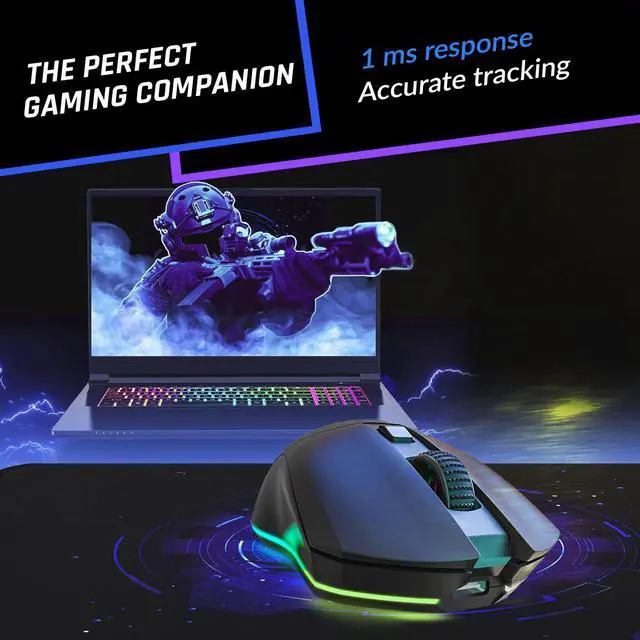 Alt view image 3 of 5 - KLIM Blaze Pro Rechargeable Wireless Gaming Mouse with Charging Dock RGB - New Version - High-Precision Sensor and Long-Lasting Battery - Up to 6000 DPI - Great PC Gaming Mouse Wireless