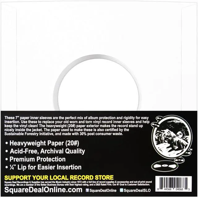 Alt view image 2 of 5 - (200) Archival Quality Acid-Free Heavyweight Paper Inner Sleeves for 7 Inch Vinyl Records #07IW