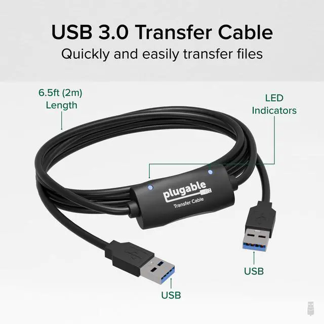 Alt view image 2 of 5 - Plugable USB Transfer Cable, Unlimited Use, Transfer Data Between 2 Windows PC's, Compatible with Windows 11, 10, 7, XP, Bravura Easy Computer Sync Software Included
