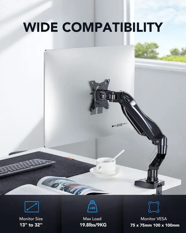 Alt view image 3 of 5 - HUANUO Single Monitor Arm 32 Inch