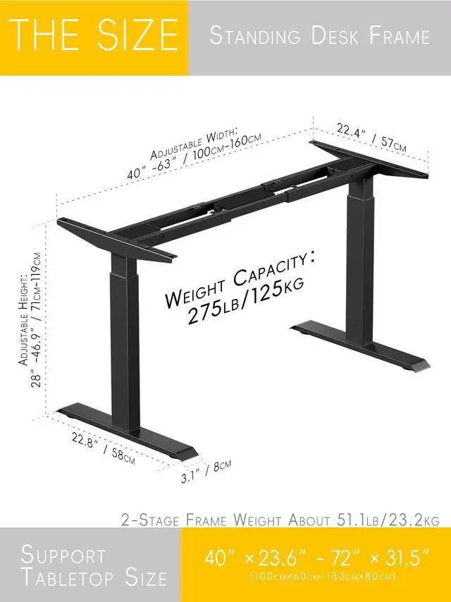 Alt view image 2 of 5 - Standing Desk Frame 2 Stages with Smart Paddle Controller.Gyroscope Sensitive to collisions.Heavy Duty Adjustable Desk Frame for 40 to 72 inch Table Tops,Dual Motor,Load 275 lbs.Black
