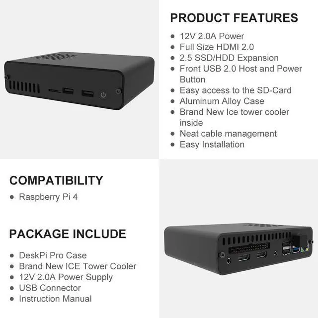 Alt view image 4 of 5 - GeeekPi DeskPi Pro V2 2.5'' SATA HDD/SSD NAS Storage Kit for Raspberry Pi 4, Set-Top Box with ICE Tower Cooler & Power Supply for Raspberry Pi 4 Model B (NOT Include Pi Board)