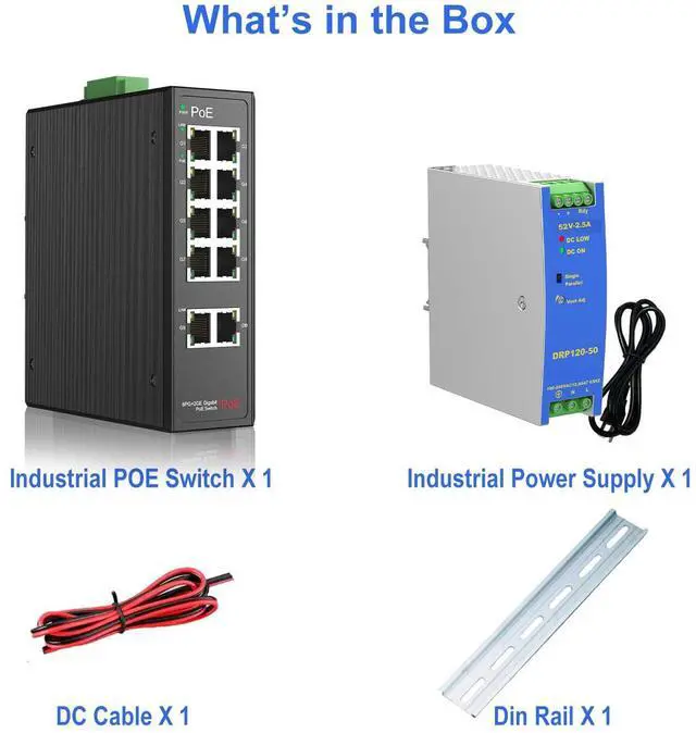 Alt view image 2 of 5 - Industrial 8-Port Full Gigabit POE+ Switch with Industrial DIN-Rail Power Supply, 2 Gigabit Uplink Port, Total 120W Budget, DIN-Rail POE Switch for IP Cameras, VoIP Phones, Wireless APs