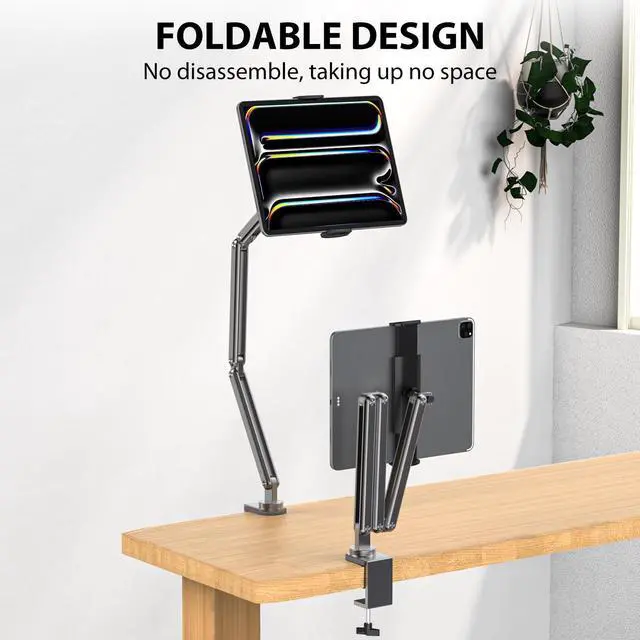 Alt view image 4 of 5 - KU XIU Aluminum Alloy Tablet Stand for Desk, Adjustable Foldable Arm Holder Mount Compatible with iPad 10/9th, iPad 13/12.9/11'' Pro Air Mini, Portable Monitor 7-15.6'', Samsung Galaxy Tab S9/FE/A9/S6