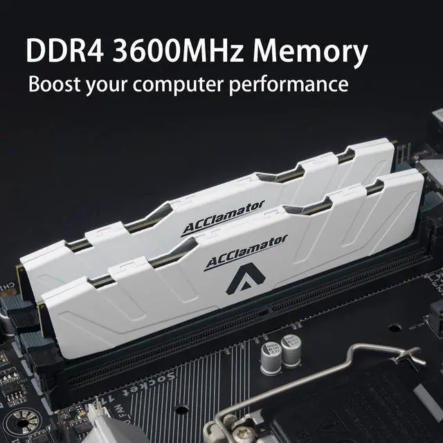 Alt view image 2 of 5 - DDR4 RAM 32GB (2x16GB) 3600MHz PC4-28800 CL18 1.35V XMP 288-pin Desktop PC Memory Module with Heatsink White Acclamator Ounce
