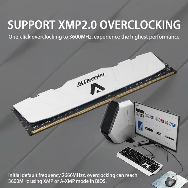 Alt view image 3 of 5 - DDR4 RAM 32GB (2x16GB) 3600MHz PC4-28800 CL18 1.35V XMP 288-pin Desktop PC Memory Module with Heatsink White Acclamator Ounce