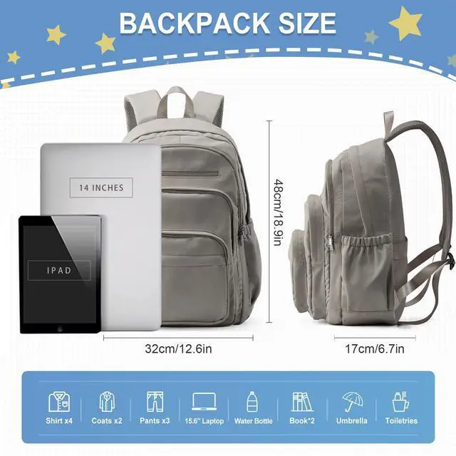 Alt view image 2 of 5 - weradar School Backpack For Women Men, Lightweight Casual Daypack College Backpacks, Aesthetic Students Bookbag, Backpack With Lots Of Pockets,Cute High School Bag For Boys Girls(Gray Brown)