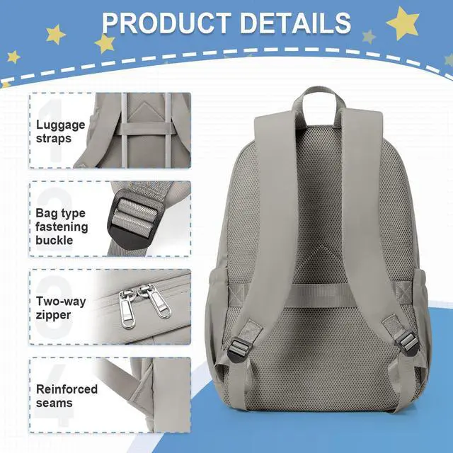 Alt view image 4 of 5 - weradar School Backpack For Women Men, Lightweight Casual Daypack College Backpacks, Aesthetic Students Bookbag, Backpack With Lots Of Pockets,Cute High School Bag For Boys Girls(Gray Brown)