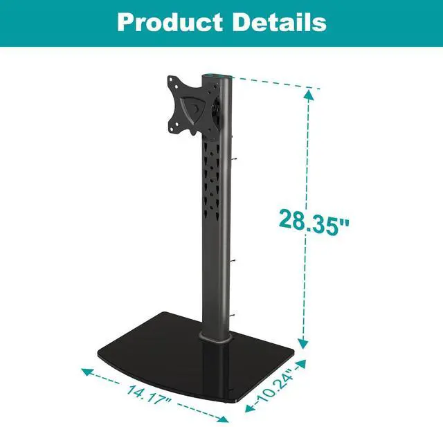 Alt view image 3 of 5 - MOUNT PRO Vertical Single Monitor Stand for Max 42 Inch/26.4lbs Ultrawide Screen, Freestanding Desk Mount With Swivel, Tilt, Rotation, 28.35 Inch Tall, VESA 75x75/100x100