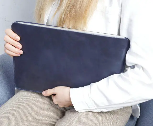 Alt view image 4 of 5 - Aartedesign Genuine Vintage Leather Sleeve 14 Inch for MacBook 14 Pro 2021 M1 A2442 Laptop Case Soft Handmade for Mac 14 Carrying Bag (Horizontal, Vintage Blue)