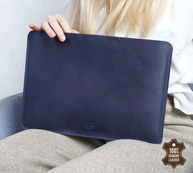 Alt view image 3 of 5 - Aartedesign Genuine Vintage Leather Sleeve 14 Inch for MacBook 14 Pro 2021 M1 A2442 Laptop Case Soft Handmade for Mac 14 Carrying Bag (Horizontal, Vintage Blue)