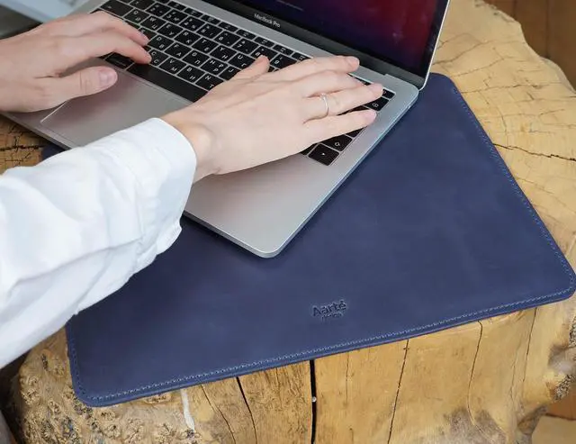 Alt view image 5 of 5 - Aartedesign Genuine Vintage Leather Sleeve 14 Inch for MacBook 14 Pro 2021 M1 A2442 Laptop Case Soft Handmade for Mac 14 Carrying Bag (Horizontal, Vintage Blue)