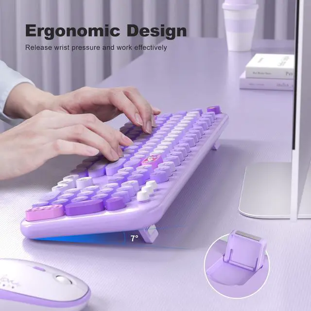 Alt view image 2 of 5 - MOFII Wireless Keyboard and Mouse Combo - Pale Purple Full Sized Plug and Play Colorful Computer Keyboards - 104 Keys Round Keycap USB 2.4G Cute Keyboard for Windows/Laptop/Mac/Desktop/PC