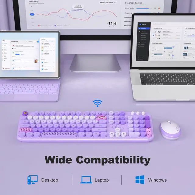 Alt view image 3 of 5 - MOFII Wireless Keyboard and Mouse Combo - Pale Purple Full Sized Plug and Play Colorful Computer Keyboards - 104 Keys Round Keycap USB 2.4G Cute Keyboard for Windows/Laptop/Mac/Desktop/PC
