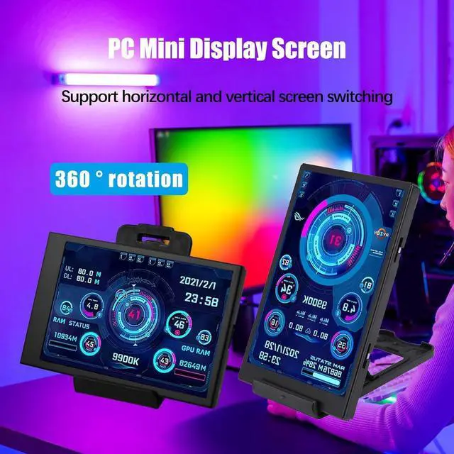 Alt view image 2 of 5 - Flylin 3.5in IPS USB Mini Screen, CPU Hardware Temperature Monitor Type-C Sub Screen, AIDA64 PC Temperature Display Screen for Computer Case