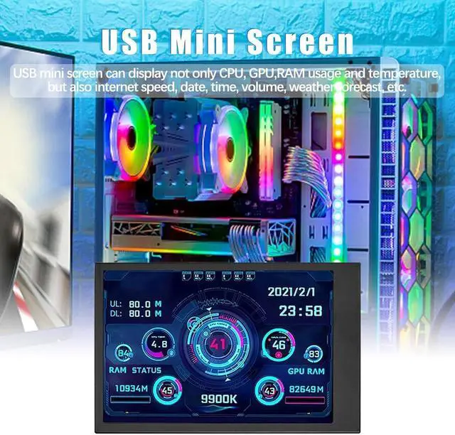 Alt view image 3 of 5 - Flylin 3.5in IPS USB Mini Screen, CPU Hardware Temperature Monitor Type-C Sub Screen, AIDA64 PC Temperature Display Screen for Computer Case